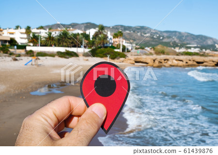 red marker at del Moro beach in Alcossebre, Spain. red marker at del Moro beach in Alcossebre, Spain. 61439876