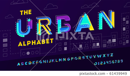 Colorful urban modern font and alphabet made of pieces of paper. 61439949
