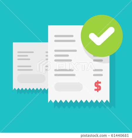 Success bill payment or approved money transaction vector illustration flat cartoon, finance receipt invoice with checkmark or tick as successful pay or verification isolated image 61440681