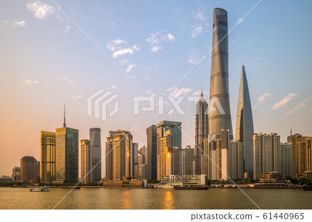 Skyline of Pudong by Huangpu River in Shanghai, 61440965