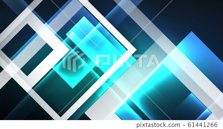 Neon glowing techno square rectangle lines, blue hi-tech futuristic abstract background 61441266