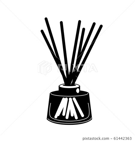 Wooden aroma sticks in glass jar glyph icon. Liquid perfume oil black silhouette. Essential air fragrance sticks aromatherapy. Spa and beauty pictogram isolated Wooden aroma sticks in glass jar glyph icon. Liquid perfume oil black silhouette. Essential air fragrance sticks aromatherapy. Spa and beauty pictogram isolated 61442363