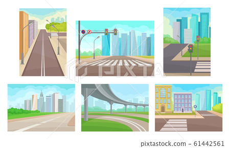 Urban Roads and Motorways Vector Illustrations Set 61442561