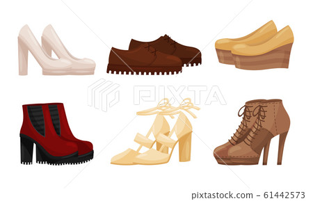 Female Shoes Side View Vector Set. Casual and Formal Footwear Female Shoes Side View Vector Set. Casual and Formal Footwear 61442573