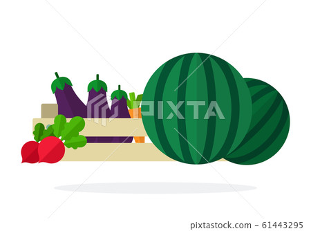 Vegetables in a box near watermelons and beets flat isolated Vegetables in a box near watermelons and beets flat isolated 61443295