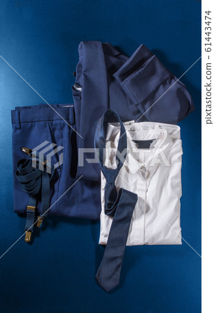 Set of men classic clothes suit white shirt braces 61443474