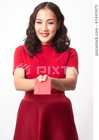 Girl in red dress and Chinese new year Girl in red dress and Chinese new year 61443972