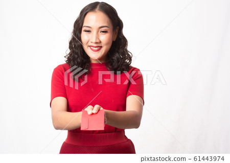 Girl in red dress and Chinese new year Girl in red dress and Chinese new year 61443974