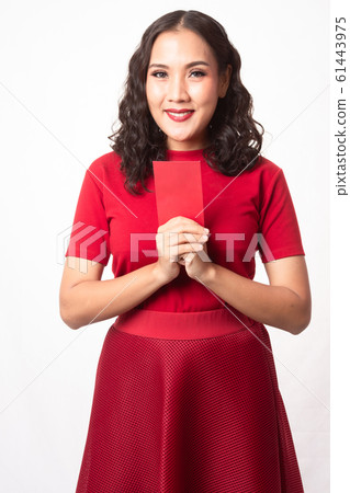 Girl in red dress and Chinese new year Girl in red dress and Chinese new year 61443975