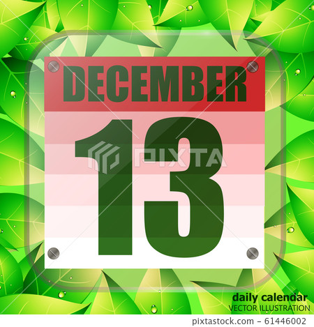December 13 icon. Calendar date for planning important day with green leaves. December 13th. Vector. 61446002