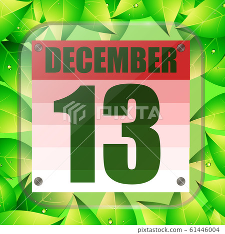 December 13 icon. Calendar date for planning important day with green leaves. December 13th. Banner for holidays. 61446004