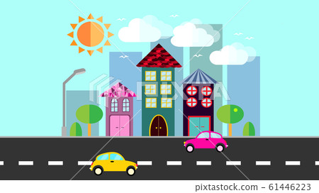The city, a small town in flat style with houses The city, a small town in flat style with houses 61446223