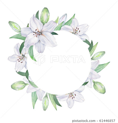 Frame Of White Lilies Round Flower Frame 1 Stock Illustration