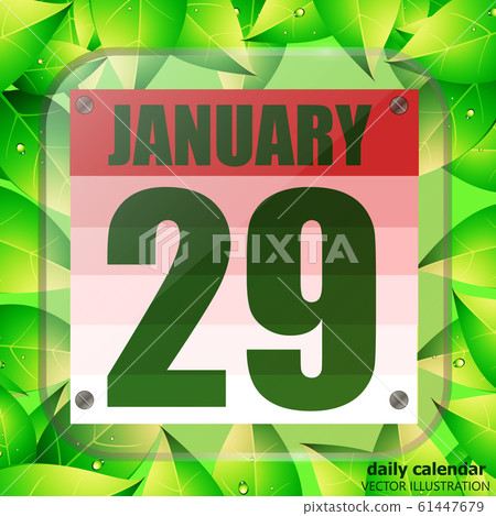 January 29 icon. For planning important day. Banner for holidays with green leaves. Twenty-ninth of January icon. January 29 icon. For planning important day. Banner for holidays with green leaves. Twenty-ninth of January icon. 61447679