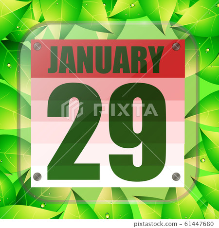 January 29 icon. For planning important day. Banner for holidays with green leaves. Twenty-ninth of January icon. 61447680