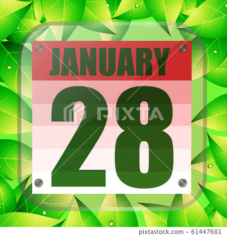 January 28 icon. For planning important day with green leaves. Twenty-eighth of January icon. Illustration. January 28 icon. For planning important day with green leaves. Twenty-eighth of January icon. Illustration. 61447681