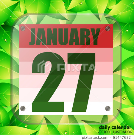 January 27 icon. For planning important day with green leaves. January twenty-seventh icon. Illustration. January 27 icon. For planning important day with green leaves. January twenty-seventh icon. Illustration. 61447682