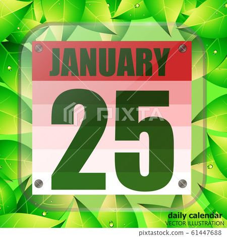 January 25 icon. For planning important day with green leaves. Twenty-fifth of January icon. Illustration. 61447688