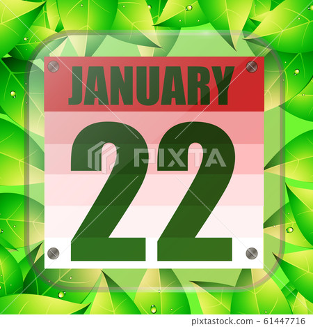 January 22 icon. For planning important day with green leaves. Twenty second of January icon. Illustration. 61447716