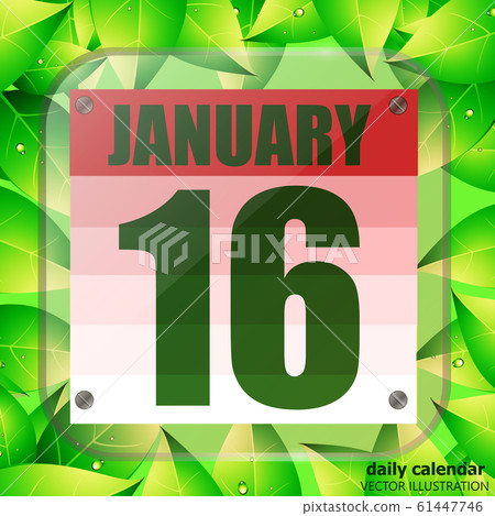 January 16 icon. For planning important day with green leaves. Sixteenth of January icon. Illustration. January 16 icon. For planning important day with green leaves. Sixteenth of January icon. Illustration. 61447746
