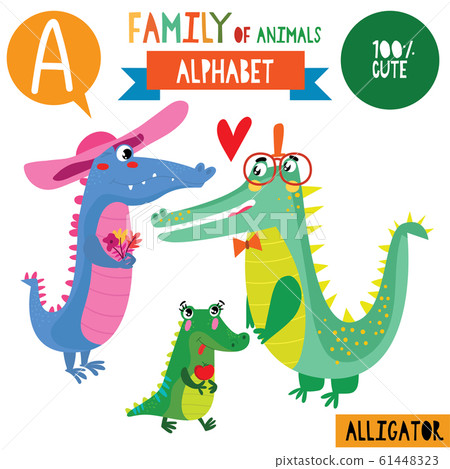 Letter A-Mega big set.Cute vector alphabet with family of animals in cartoon style. Letter A-Mega big set.Cute vector alphabet with family of animals in cartoon style. 61448323