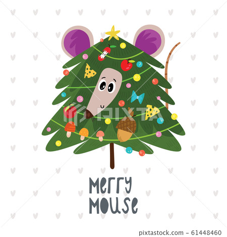 New year and Christmas card with cute mouse. Cartoon mouse winter print. Cartoon greeting card with symbol of 2020 year. New year and Christmas card with cute mouse. Cartoon mouse winter print. Cartoon greeting card with symbol of 2020 year. 61448460
