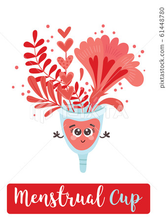 Cute Menstrual cup with flowers and leaves.Hand-drawn illustration isolated on white. - Vector 61448780