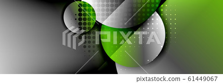 Dynamic trendy geometrical abstract background. Circles, round shapes 3d shadow effects and fluid gradients. Modern overlapping round forms 61449067