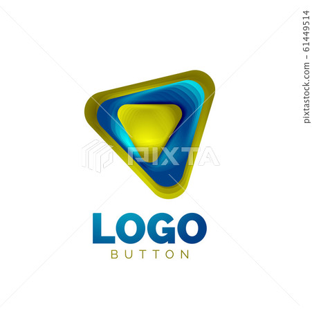 Play, arrow or download button icon, minimal design business logo template. 3d geometric bold in relief style with color blend steps effect. Vector Illustration For Wallpaper, Banner, Background, Card 61449514