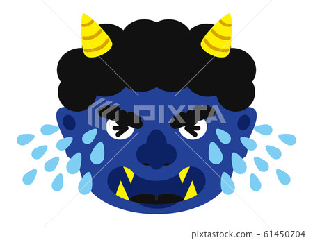 Illustration: Oni Oni Setsubun Beans Maki Material Facial Expression Face Blue Demon Aoni Blue Ao (with Vector) 61450704