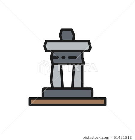 Inukshuk rock statue of Whistler mountain, Canada flat color line icon. 61451818