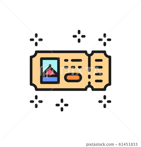 Amusement park ticket flat color line icon. Amusement park ticket flat color line icon. 61451833