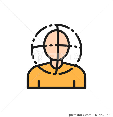 Person scanning, face verification, 360 degrees view flat color line icon. 61452068