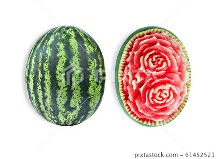 Watermelon Thai fruit carving isolated on white 61452521