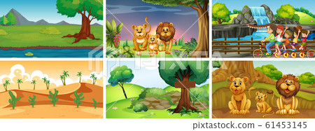 Scenes with animals and people in the park 61453145