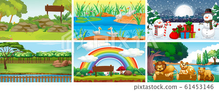 Six scenes with animals in the park Six scenes with animals in the park 61453146