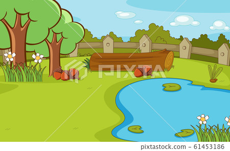 Background scene with trees and pond Background scene with trees and pond 61453186