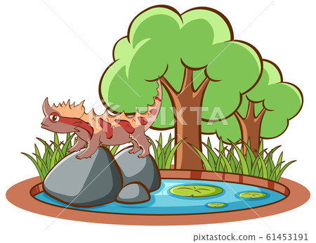 Isolated picture of ugly lizard on rock Isolated picture of ugly lizard on rock 61453191