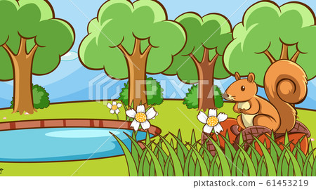 Scene with squirrel by the pond Scene with squirrel by the pond 61453219