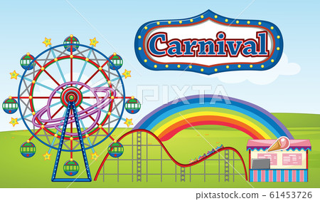 Scene with circus ride in the park at day time - Stock Illustration ...