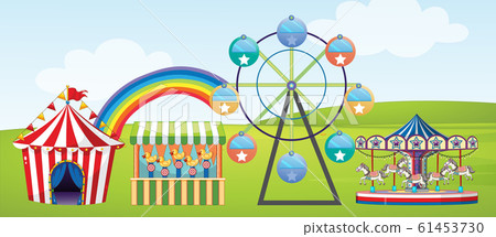 Scene with circus ride in the park - Stock Illustration [61453730] - PIXTA