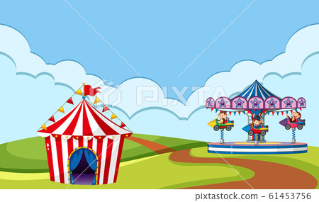 Scene with circus ride in the park 61453756