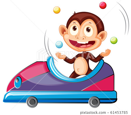 Monkey riding and juggling in the toy car 61453785