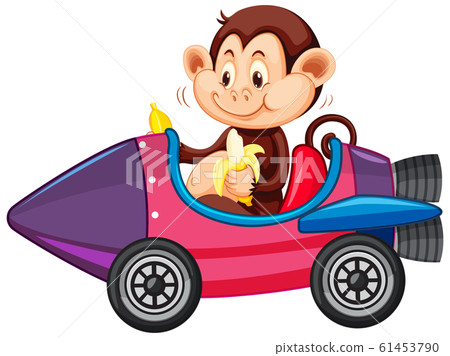 Monkey riding on toy rocket cart Monkey riding on toy rocket cart 61453790