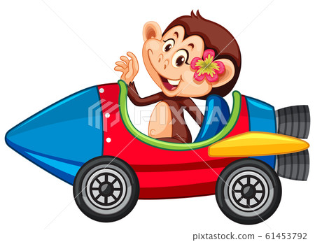Monkey riding on toy rocket cart 61453792