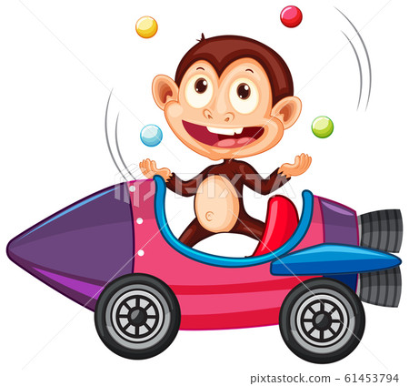 Monkey riding and juggling balls on toy car 61453794