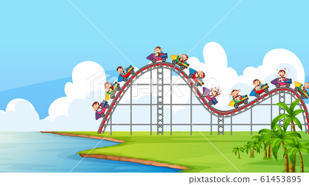 Scene with monkeys riding on roller coaster in the 61453895