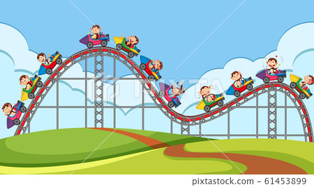 Happy monkeys riding on roller coaster in the fair 61453899