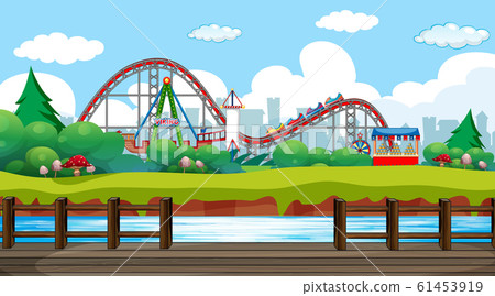 Scene with roller coaster and viking ship in the 61453919