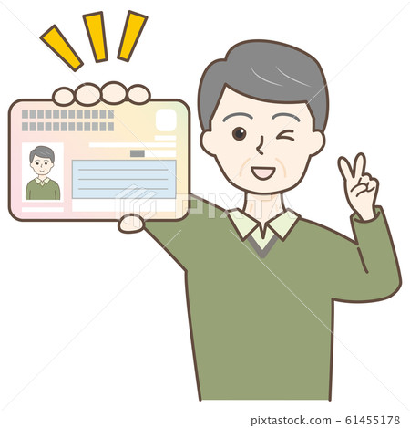 Elderly man playing peace with my number card Elderly man playing peace with my number card 61455178